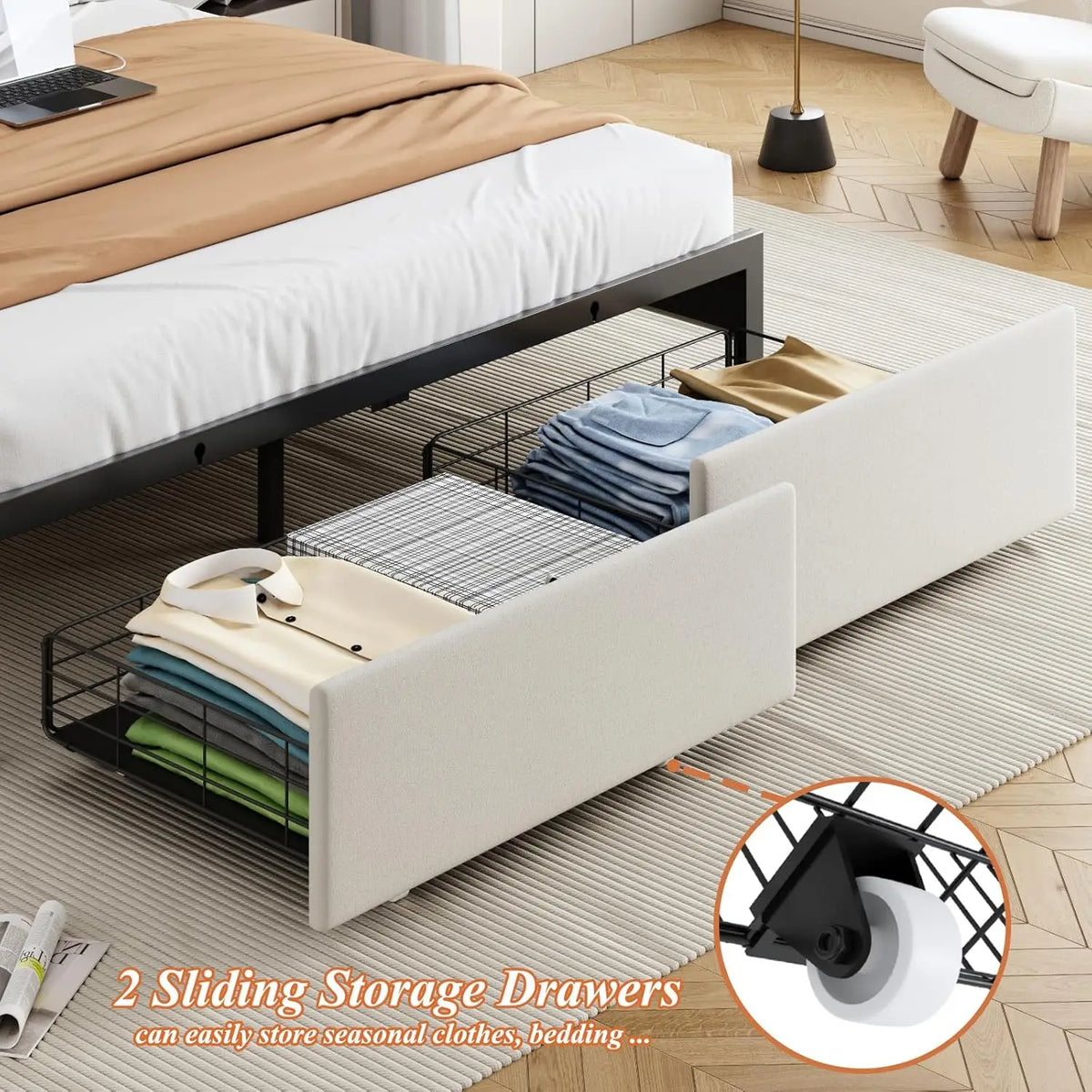 Full Size Bed Frames with Storage Headboard and 2 Drawers, Upholstered Platform Bed Frame Full with Led Lights and, Customized