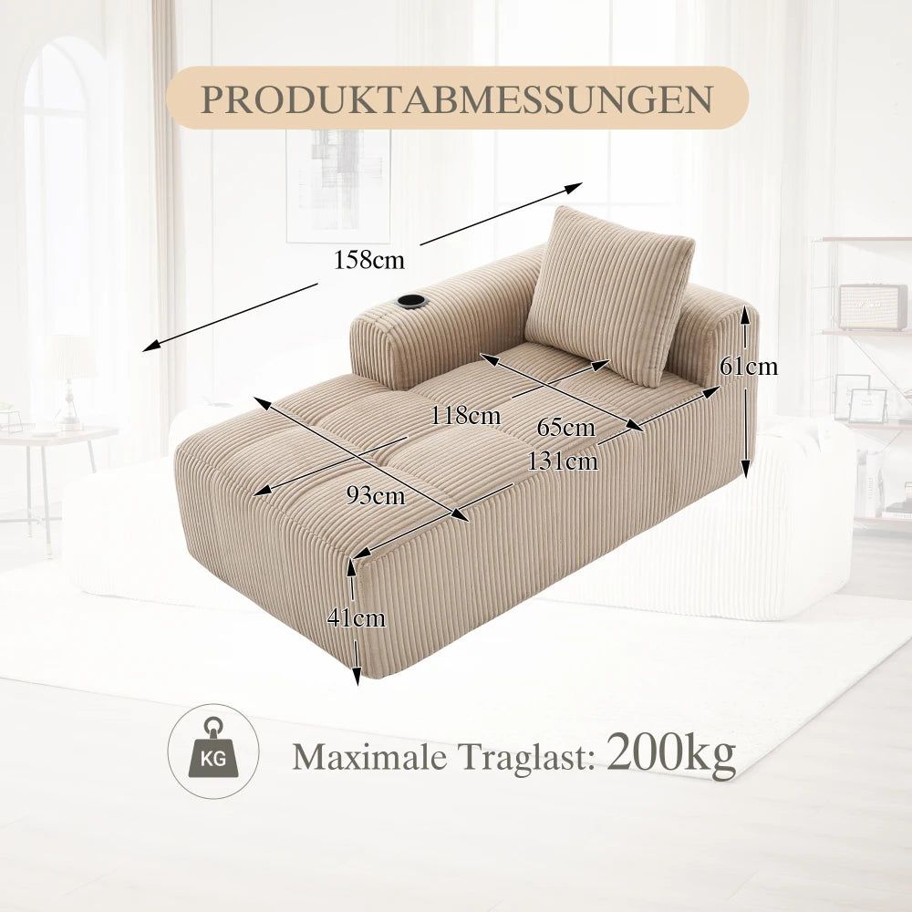 Compact Sofa Soft, Modular Sofa with Side Pocket and Beverage Holder, High Quality Comfort for Long Sitting, Incl. Pillows