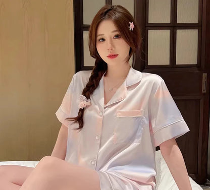 Korean Simple Sweet Ins Aesthetics Print Women's Pajamas Y2k Harajuku Colorful Trendy Sleepwear 2024 New Summer Fashion Homewear