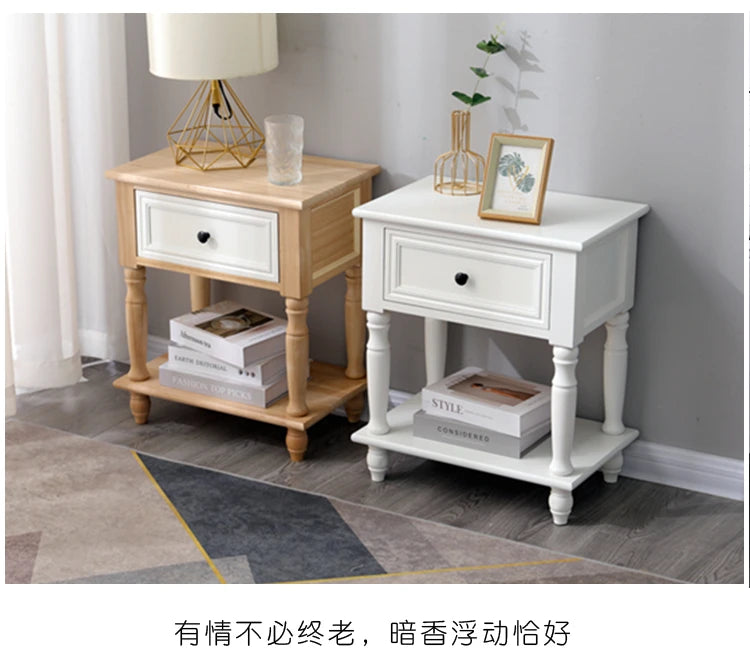 Solid Wood Nightstand Vintage French Distressed Bedside Table with Drawer for Bedroom Storage Cabinet Side Table