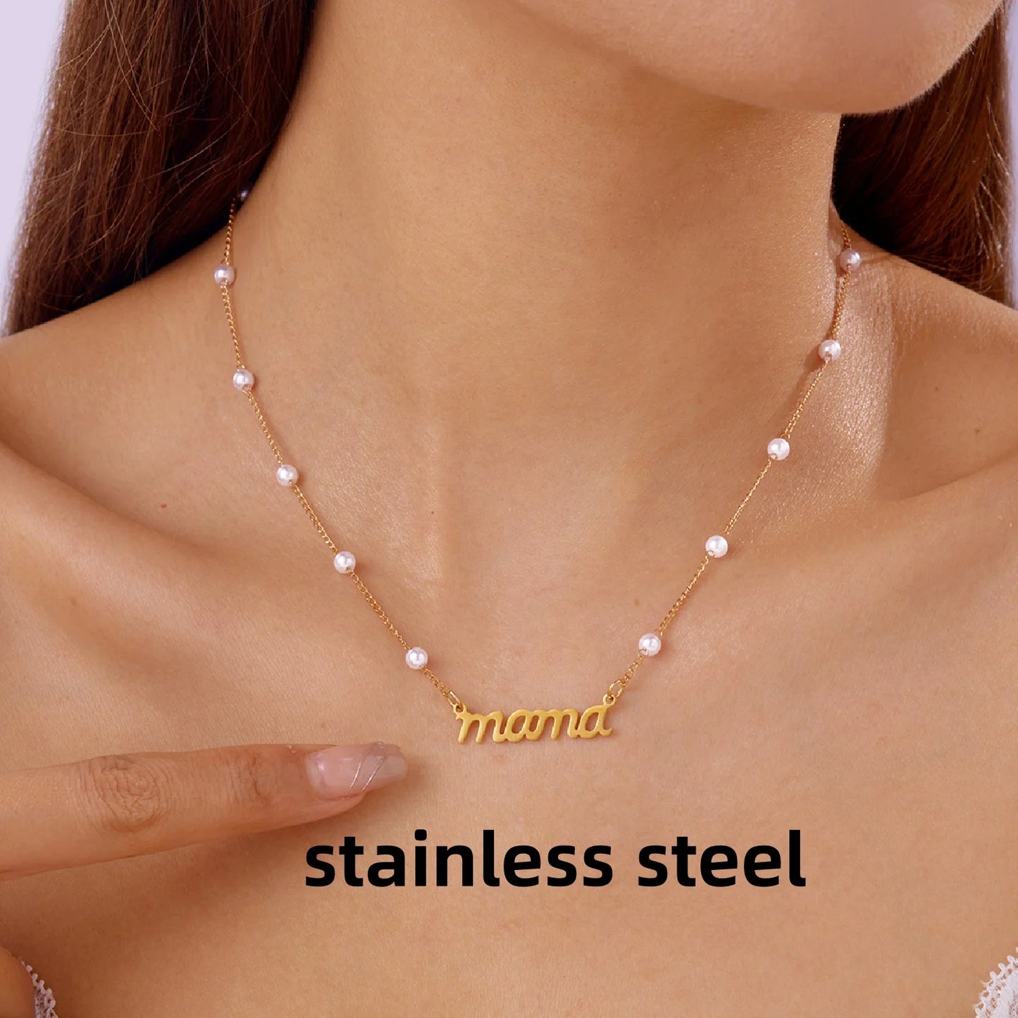 Imitation Pearl Letter Mama Pendant Bracelets Fashion Charms Stainless Steel Chains Bracelet for Women Jewelry Mother's Day Gift