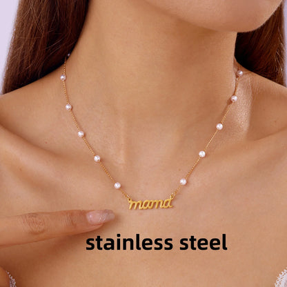 Imitation Pearl Letter Mama Pendant Bracelets Fashion Charms Stainless Steel Chains Bracelet for Women Jewelry Mother's Day Gift