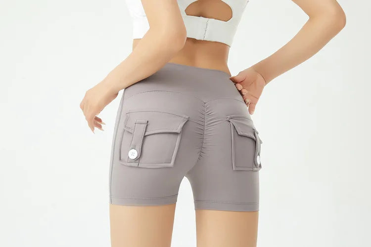 Peach Butt Fitness Shorts Women's Exercise Three-Quarter Pants Cargo Air Dry Pocket Yoga  Tight  Lift Summer
