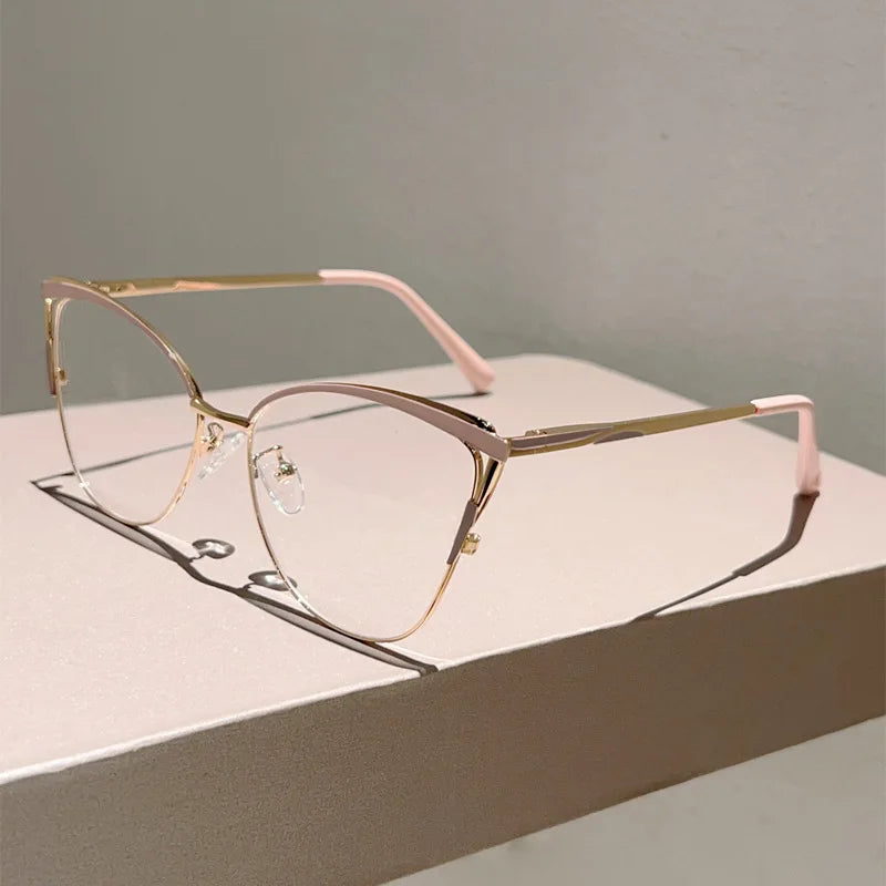 New Large Cat Eye Computer Glasses Metal Frame Women Men Anti Blue Light Round Blocking Optical Spectacle refined Eyeglasses