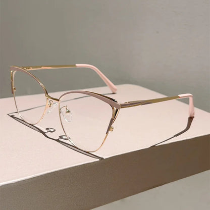 New Large Cat Eye Computer Glasses Metal Frame Women Men Anti Blue Light Round Blocking Optical Spectacle refined Eyeglasses