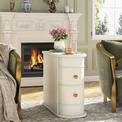 Tribesigns End Table Round Solid Wood Sofa Bedside Narrow Bedroom Side Table Nightstand with Drawer