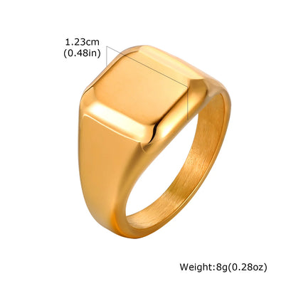 Square Signet Ring for Men Women,Gold Color Stainless Steel Ring Plain Band Ring,Statement Chunky Ring Band Thumb Ring