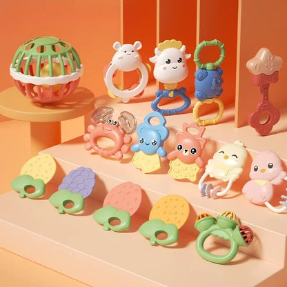 Baby Rattle 0-12 Months Newborn Soft Bell Teethers Hand Shaking Crib Mobile Ring Educational Toy For Children Set Gifts