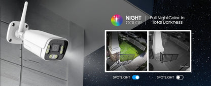 4MP Outdoor Security Wifi Camera AI 95ft NightColor Human Detection Bullet IP Camera With Two-Way Audio H.265+ Support MicroSD