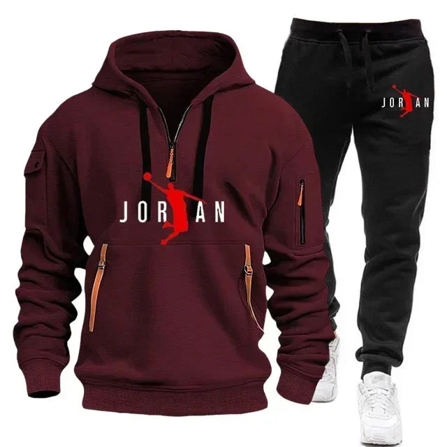 Men 2025 Autumn Winter Printed Blazer and Tracksuit Pants Set Casual Jogging Sportswear for Outdoor Activities and Street Fashio