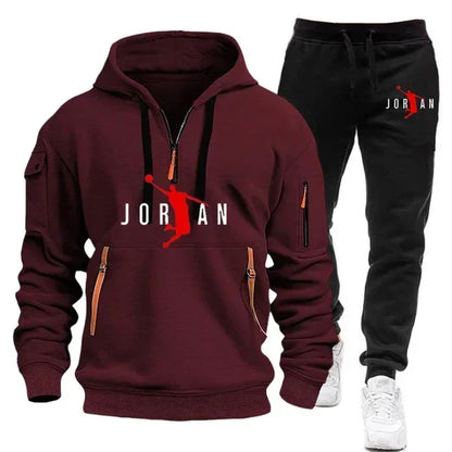 Men 2025 Autumn Winter Printed Blazer and Tracksuit Pants Set Casual Jogging Sportswear for Outdoor Activities and Street Fashio