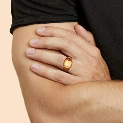 Square Signet Ring for Men Women,Gold Color Stainless Steel Ring Plain Band Ring,Statement Chunky Ring Band Thumb Ring