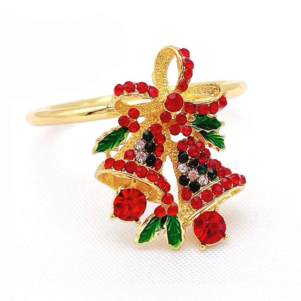 6Pcs Christmas Napkin Rings Gold Xmas Tree Deer Snowflake Hat Socks Napkin Buckles for Christmas Party Dinner Table Decorations