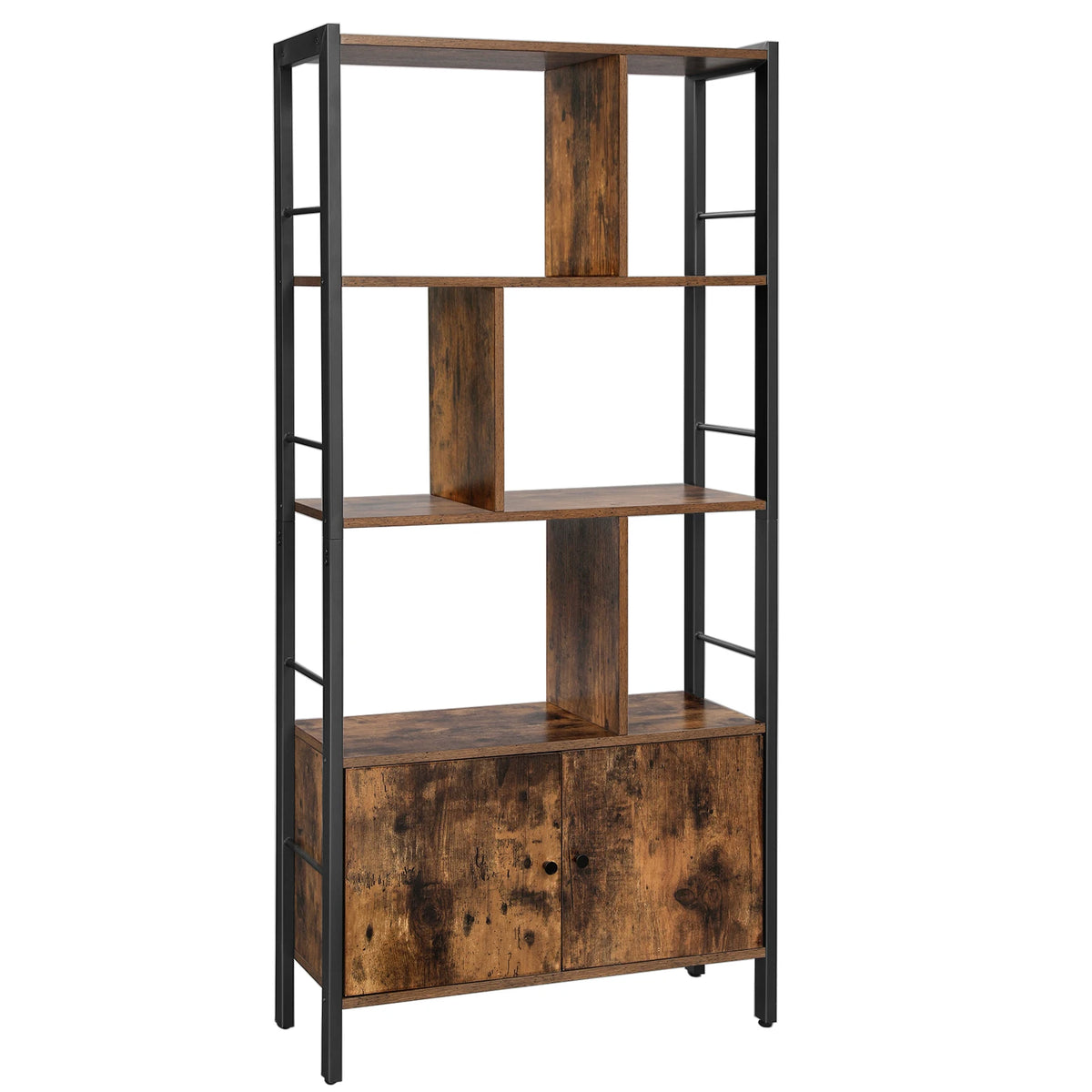 VASAGLE Bookshelf, Storage Shelf, Large Bookcase with Doors, 4 Shelves, Stable Steel Structure, Industrial Style