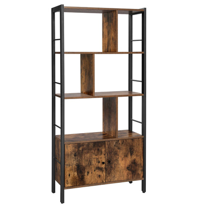 VASAGLE Bookshelf, Storage Shelf, Large Bookcase with Doors, 4 Shelves, Stable Steel Structure, Industrial Style