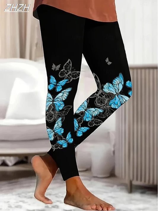 Women's Leggings Fashion Graphic Butterfly Pants Trousers Polyester Spandex Stretch Elastic Waist,Control Fall Y2K StreetwearS