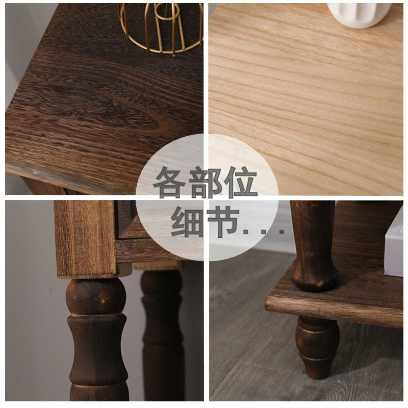 Solid Wood Nightstand Vintage French Distressed Bedside Table with Drawer for Bedroom Storage Cabinet Side Table
