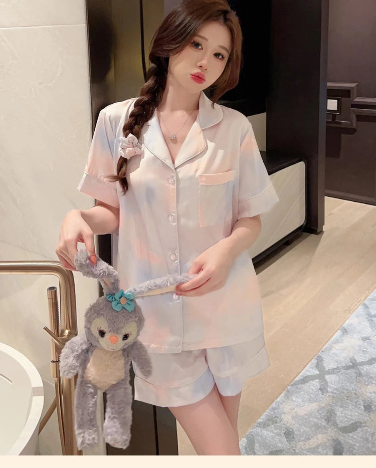 Korean Simple Sweet Ins Aesthetics Print Women's Pajamas Y2k Harajuku Colorful Trendy Sleepwear 2024 New Summer Fashion Homewear