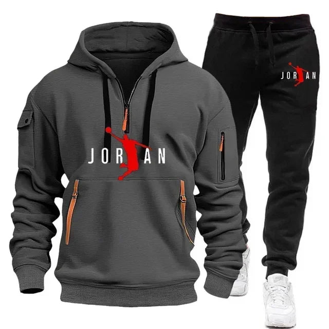 Men 2025 Autumn Winter Printed Blazer and Tracksuit Pants Set Casual Jogging Sportswear for Outdoor Activities and Street Fashio