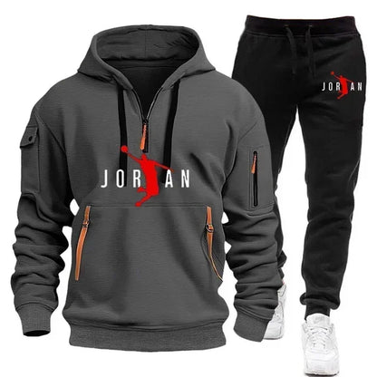Men 2025 Autumn Winter Printed Blazer and Tracksuit Pants Set Casual Jogging Sportswear for Outdoor Activities and Street Fashio