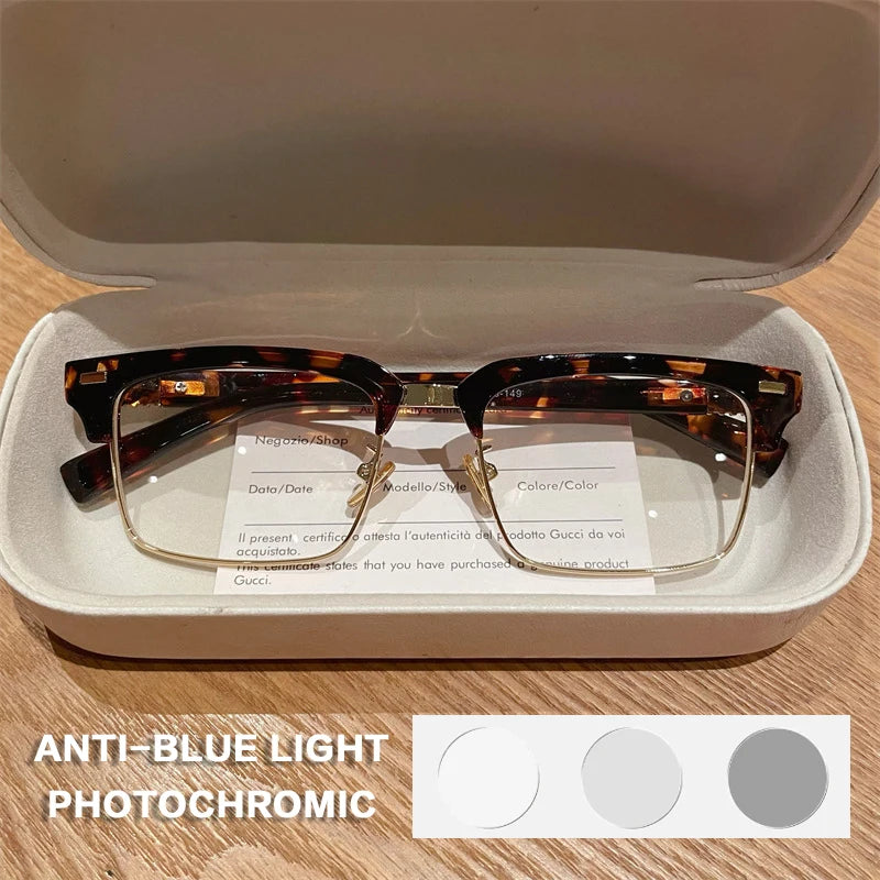 ISLINO Anti Blue Light Reading Glasses Women Square Fashion Photochromic Prescription Glasses Men Myopia Hyperopia Eyewear