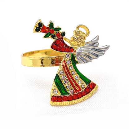 6Pcs Christmas Napkin Rings Gold Xmas Tree Deer Snowflake Hat Socks Napkin Buckles for Christmas Party Dinner Table Decorations