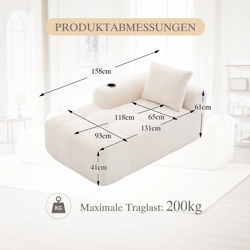 Compact Sofa Soft, Modular Sofa with Side Pocket and Beverage Holder, High Quality Comfort for Long Sitting, Incl. Pillows