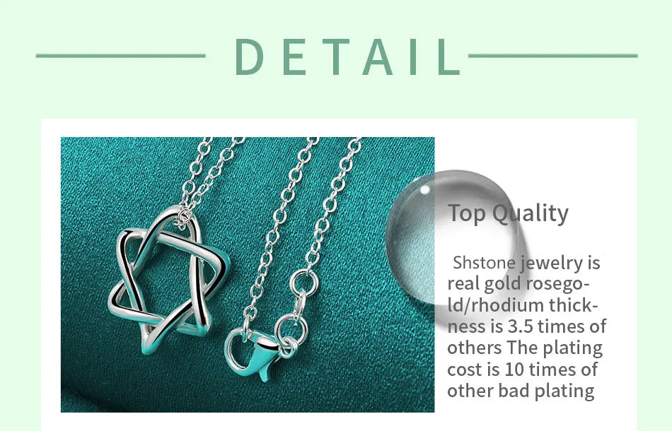 New 16-30 Inch O-Chain 925 Sterling Silver Hexagram Pendant Necklace For Women Bridal Wedding Accessories Birthday Charm Jewelry