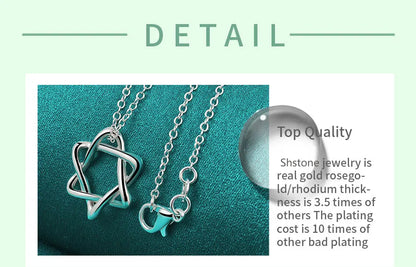 New 16-30 Inch O-Chain 925 Sterling Silver Hexagram Pendant Necklace For Women Bridal Wedding Accessories Birthday Charm Jewelry