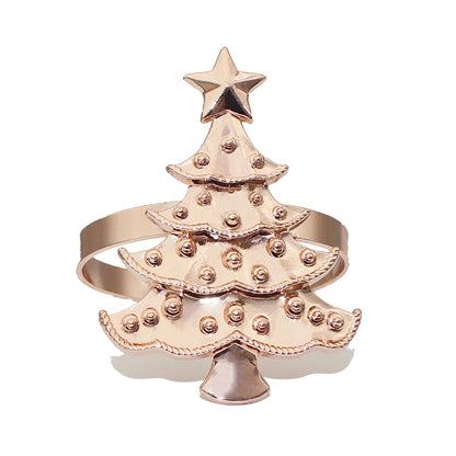 6Pcs Christmas Napkin Rings Gold Xmas Tree Deer Snowflake Hat Socks Napkin Buckles for Christmas Party Dinner Table Decorations