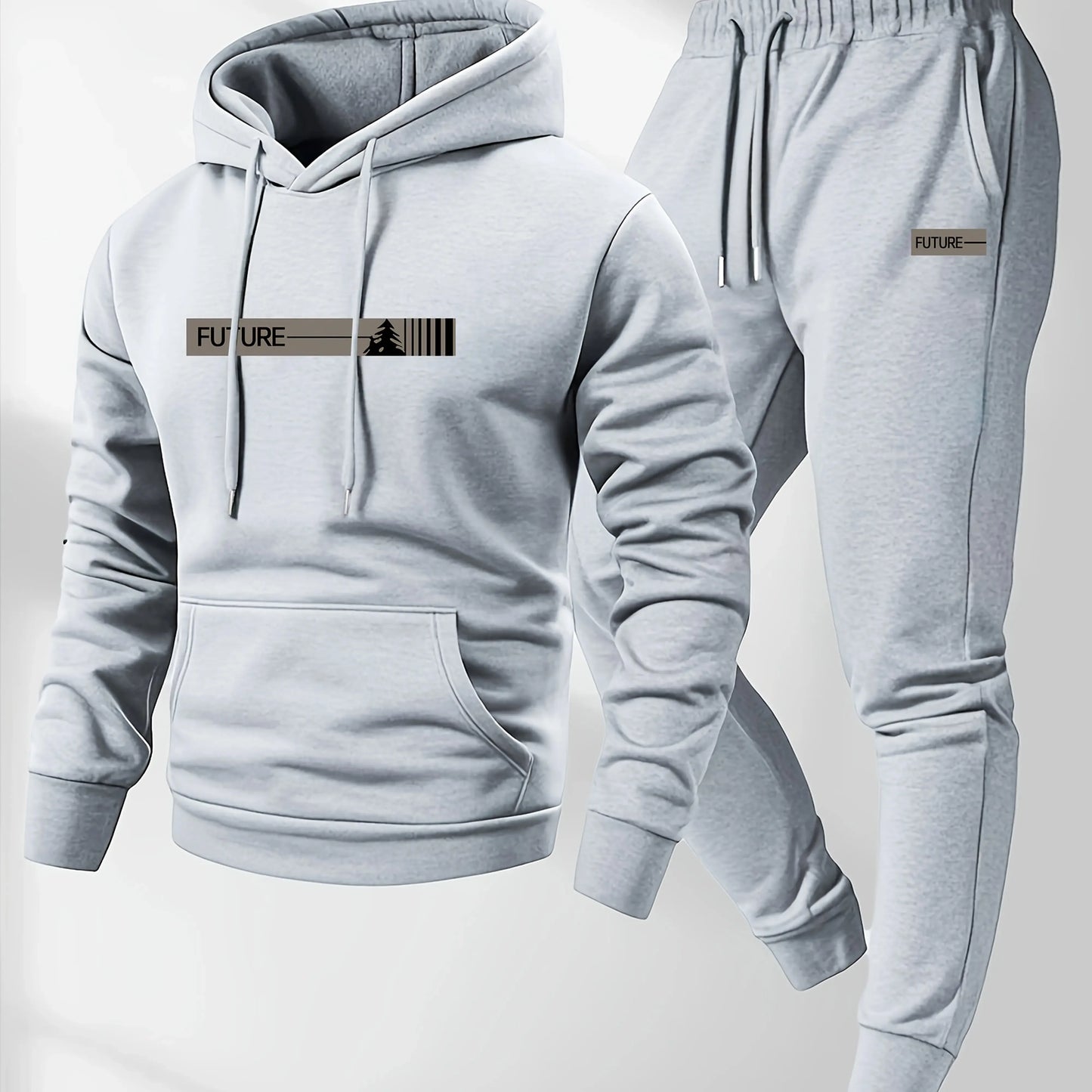 Men's two-piece set casual long-sleeved hooded sweatshirt and sports pants outfit suitable for winter and autumn  Sports outfit