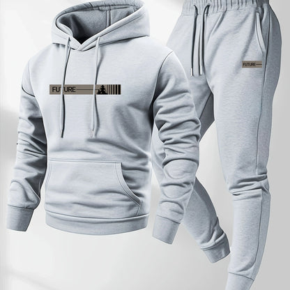 Men's two-piece set casual long-sleeved hooded sweatshirt and sports pants outfit suitable for winter and autumn  Sports outfit