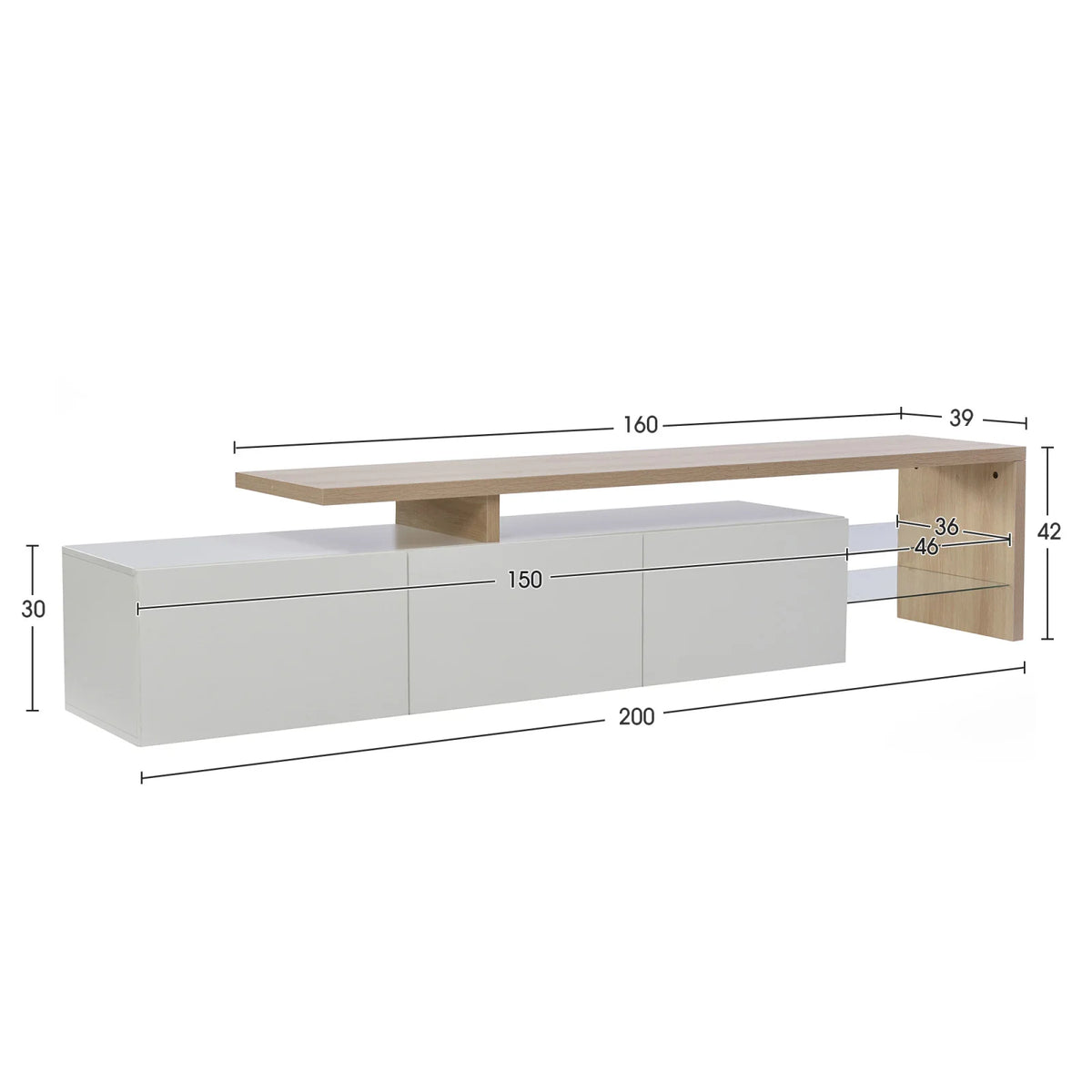 Rosahqnda TV Cabinet for Living Room,TV Lowboard with LED,Sideboard,2 Glass Partition,3 Drawers,White/Black High Gloss