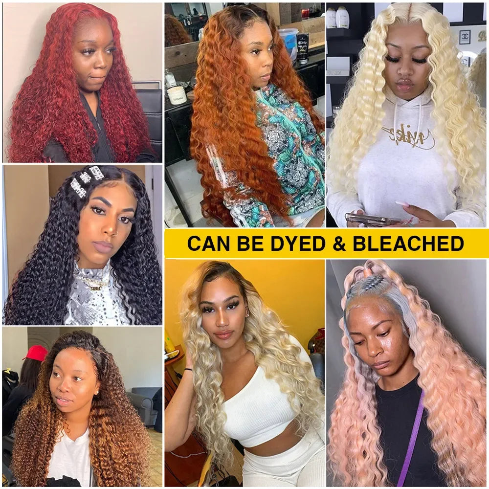 30 40 inch 250% 13x6 HD Lace Frontal Wig for Women 13x4 Front Deep Wave Kinky Curly Human Hair Dark Black Glueless Pre Plucked