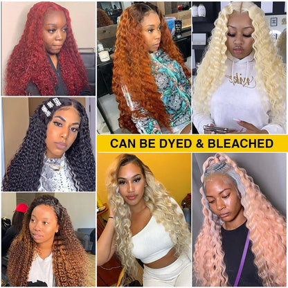 30 40 inch 250% 13x6 HD Lace Frontal Wig for Women 13x4 Front Deep Wave Kinky Curly Human Hair Dark Black Glueless Pre Plucked