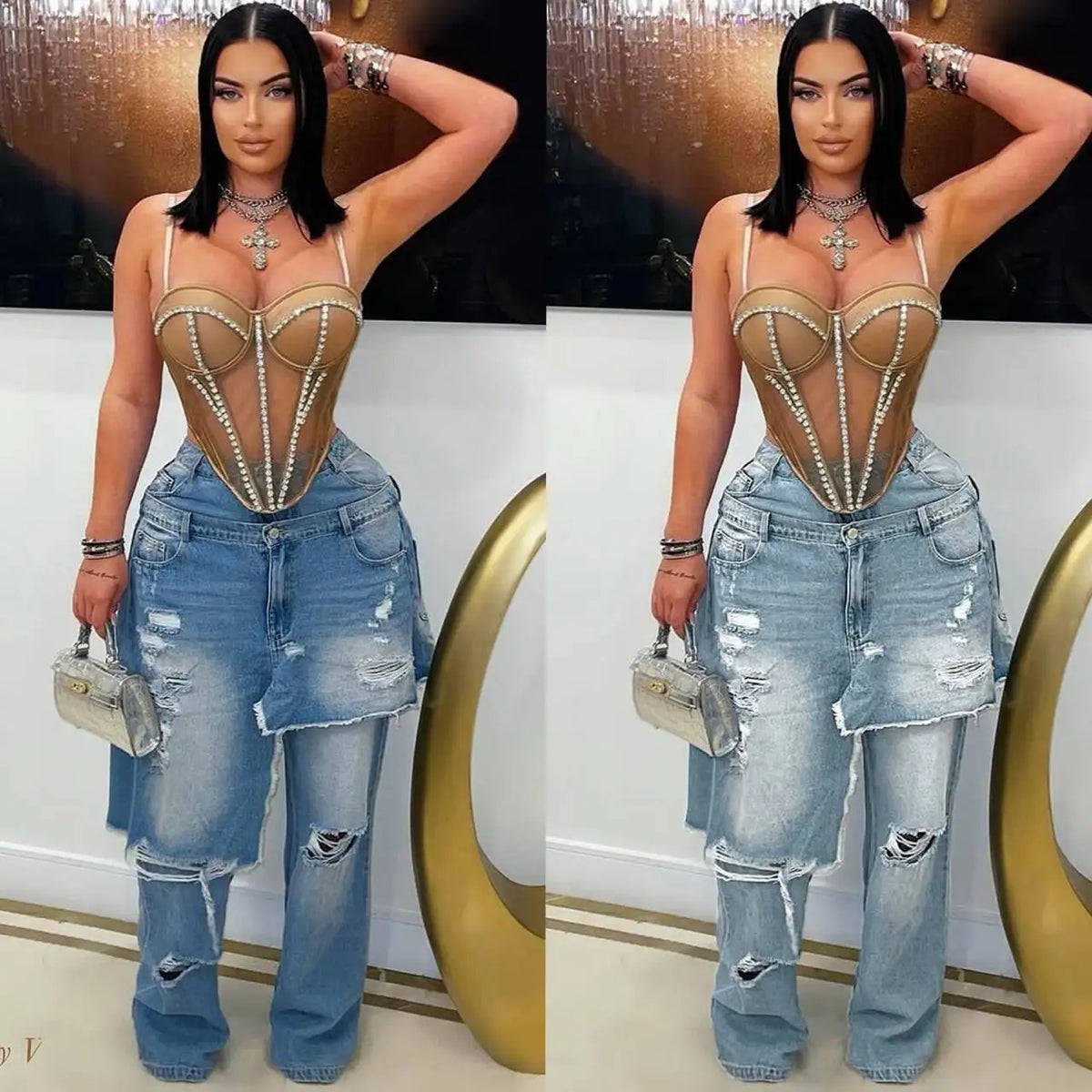 Streetwear Wide Leg Jeans Cargo Pants Sexy Women High Waist Elegant High Street Denim Loose Trousers