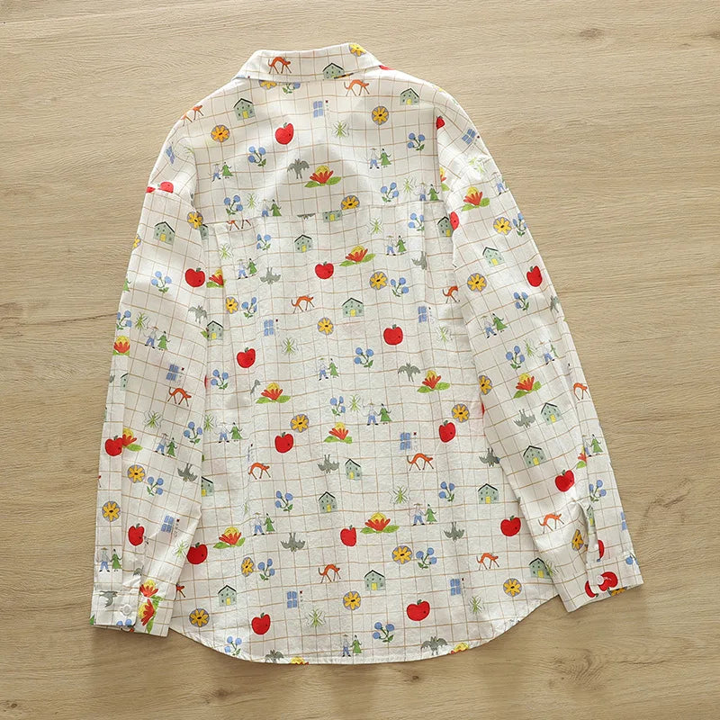 2026 Spring New Women Printed Shirts Long Sleeve Blouses Lazy Lady Tops Casual Female Clothes