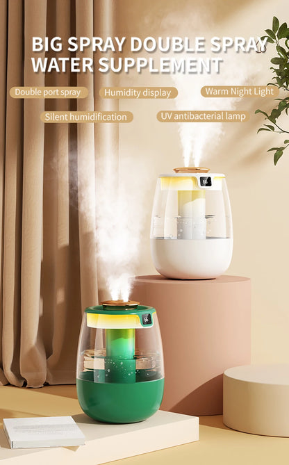 Air Humidifier Large Capacity Home Humidifier Professional Double Spray Port Mist Maker Mute Air Humidifier for Room with Light