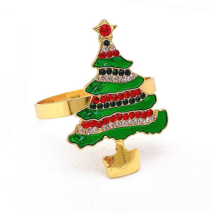 6Pcs Christmas Napkin Rings Gold Xmas Tree Deer Snowflake Hat Socks Napkin Buckles for Christmas Party Dinner Table Decorations