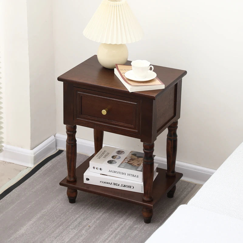 Solid Wood Nightstand Vintage French Distressed Bedside Table with Drawer for Bedroom Storage Cabinet Side Table