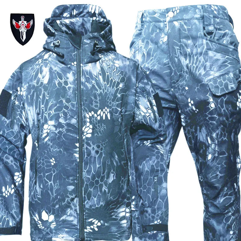 5XL 6XL Winter Waterproof Tactical Jackets Sets Men Outdoor Soft Shell Hiking Hunting Jacket Suit Fleece Cargo Pant Tracksuits