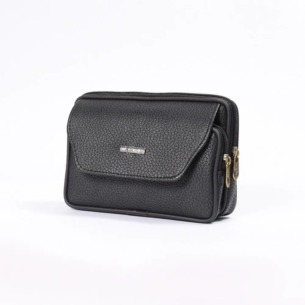 PU Leather Men Small Waist Bag Solid Color Bum Belt Pack Casual Fanny Business Waist Bag Men Travel Sports Belt Bum Phone Pouch