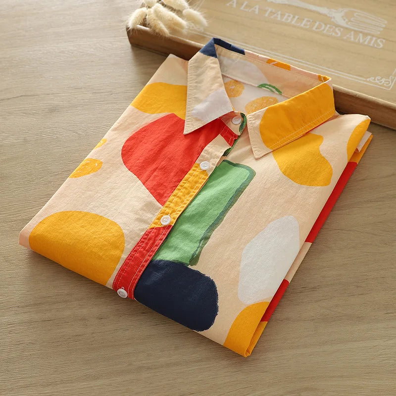 2026 Spring New Women Printed Shirts Long Sleeve Blouses Lazy Lady Tops Casual Female Clothes
