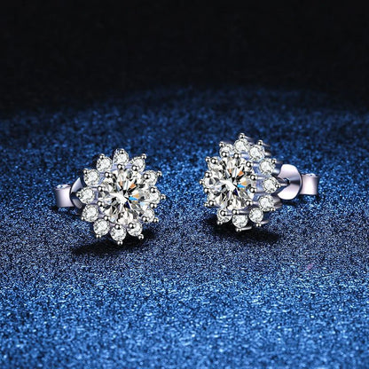 NeeTim 0.5ct 1ct 2ct 3ct Moissanite Jewelry Set 925 Silver with Gold Plated Flower Pendant Necklace Stud Earrings Sets for Women
