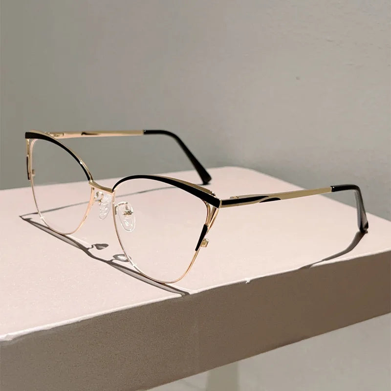 New Large Cat Eye Computer Glasses Metal Frame Women Men Anti Blue Light Round Blocking Optical Spectacle refined Eyeglasses