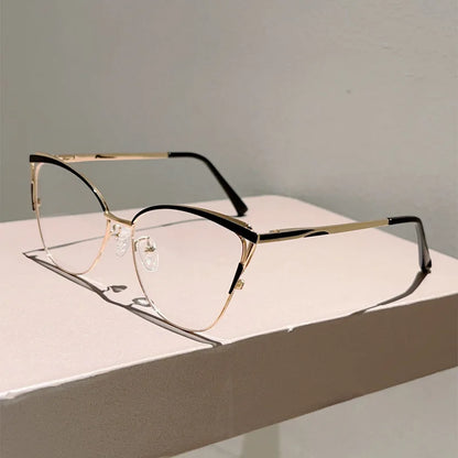New Large Cat Eye Computer Glasses Metal Frame Women Men Anti Blue Light Round Blocking Optical Spectacle refined Eyeglasses