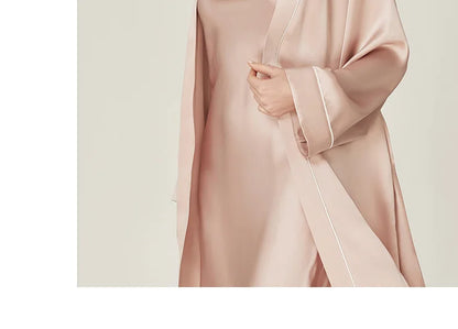 BirdTree, 100%Real Silk Simple Night-robe, Women V Neck Long Sleeve, Elegant Sexy Pajamas Robe, 2024 Summer Autumn New P469123QM