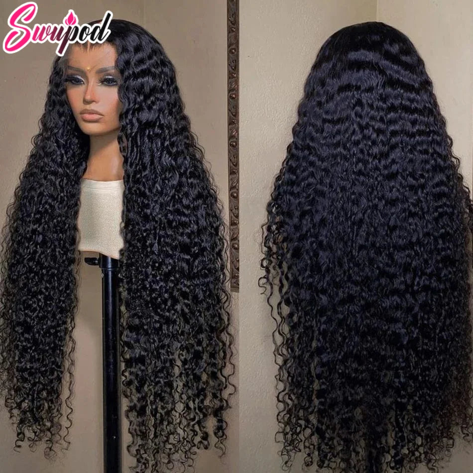 30 40 inch 250% 13x6 HD Lace Frontal Wig for Women 13x4 Front Deep Wave Kinky Curly Human Hair Dark Black Glueless Pre Plucked
