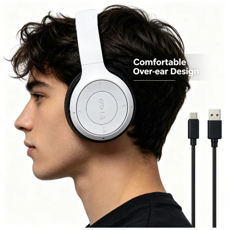 Bluetooth 5.0 Wireless Headphones, Foldable Over-Ear Headset, HiFi Stereo Sound, Soft Skin-Friendly Earmuffs