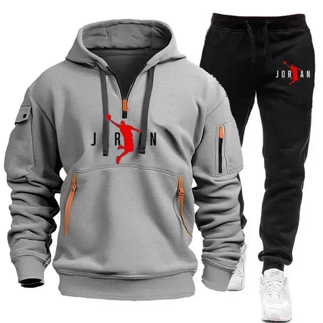 Men 2025 Autumn Winter Printed Blazer and Tracksuit Pants Set Casual Jogging Sportswear for Outdoor Activities and Street Fashio